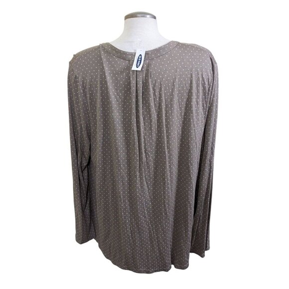 Old Navy Womens Blouse XXL 2XL Taupe Dot Long Sleeve V Neck Lightweight Pleats - Picture 5 of 8
